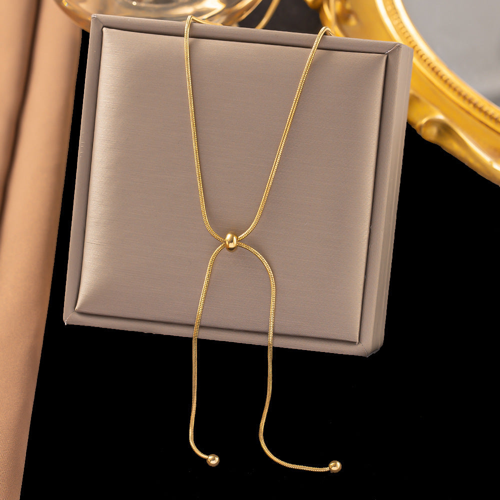 Kalung Panjang Wanita Lapis Emas 18K - Stainless Steel, Terjangkau, Elegan & Cocok untuk Sehari-hari! - 我的商店