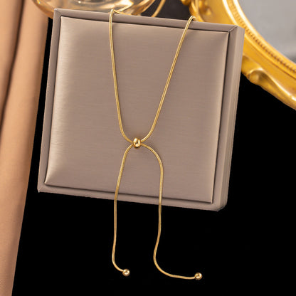 Kalung Panjang Wanita Lapis Emas 18K - Stainless Steel, Terjangkau, Elegan & Cocok untuk Sehari-hari! - 我的商店