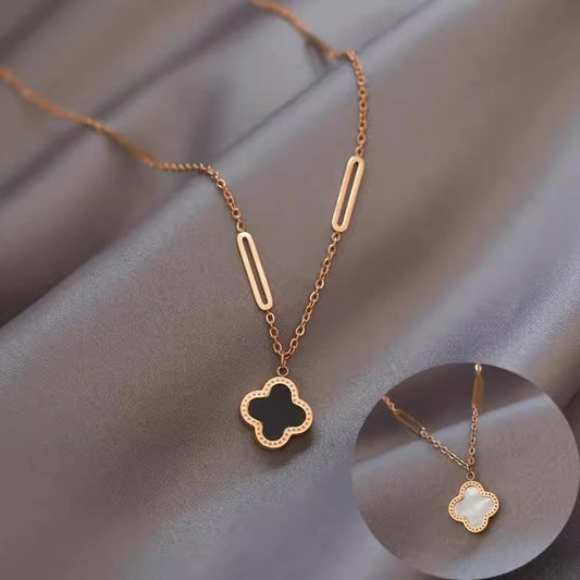 Kalung Daun Semanggi Emas 18K - Stainless Steel Anti Kusam Gaya Korea, Aksesoris Wanita - 我的商店