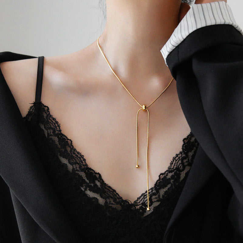 Kalung Panjang Wanita Lapis Emas 18K - Stainless Steel, Terjangkau, Elegan & Cocok untuk Sehari-hari! - 我的商店