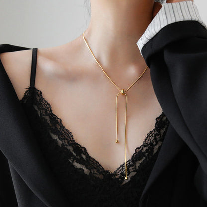 Kalung Panjang Wanita Lapis Emas 18K - Stainless Steel, Terjangkau, Elegan & Cocok untuk Sehari-hari! - 我的商店
