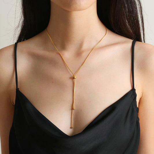 Kalung Panjang Wanita Lapis Emas 18K - Stainless Steel, Terjangkau, Elegan & Cocok untuk Sehari-hari! - 我的商店