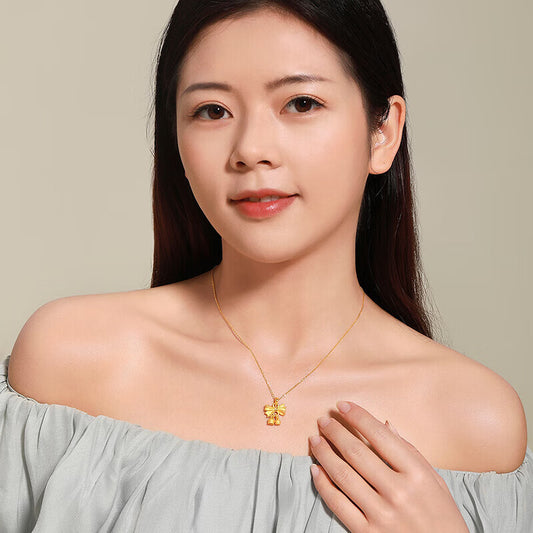 Kalung Bunga Pita Emas 18K - Stainless Steel Anti Kusam, Aksesoris Fashion Wanita - 我的商店