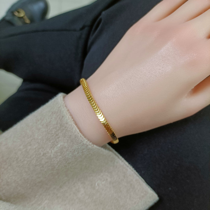 Gelang Wanita Sisik Ikan - Stainless Steel Lapis Emas 18K, Tidak Pudar, Gaya Vintage, Elegan & Trendi! - 我的商店