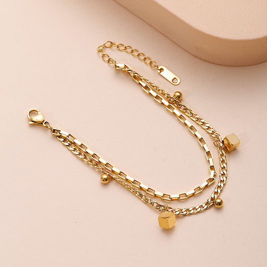 Grosir Gelang Kotak Emas 18K untuk Wanita – Rantai Baja Tahan Karat, Aksesoris Perhiasan Fashion - 我的商店