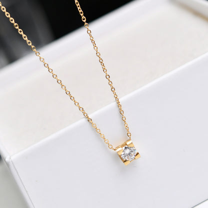 Kalung Berlian Solitaire Gaya Korea - Emas 18K Stainless Steel Anti Kusam, Aksesoris Wanita Mewah - 我的商店
