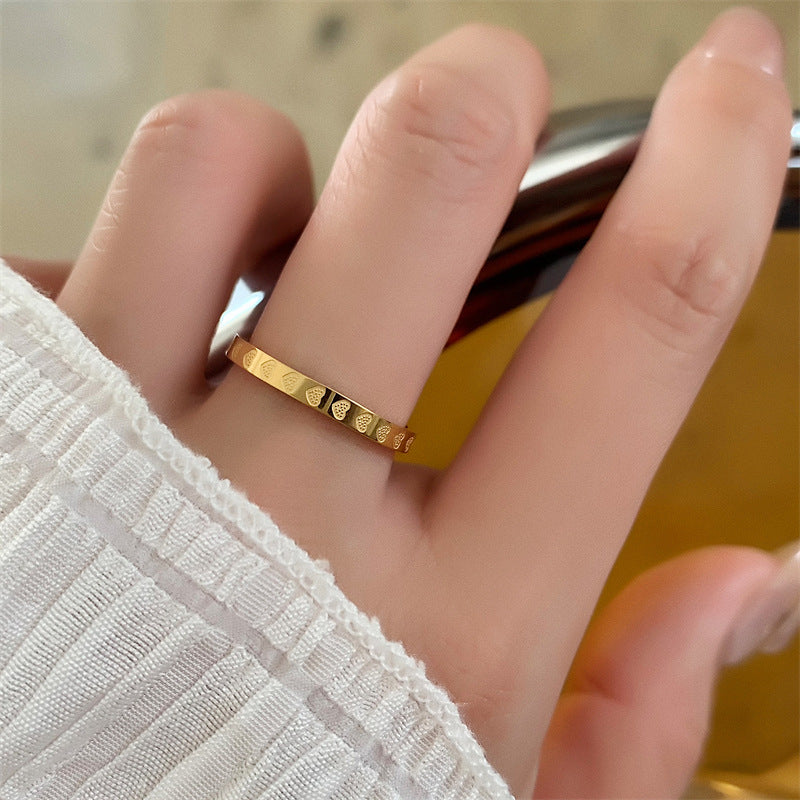 Cincin Janji Pasangan - Singsing Hati Stainless Steel Anti Pudar Lapisan Emas 18k | Aksesoris Perhiasan Elegan - 我的商店