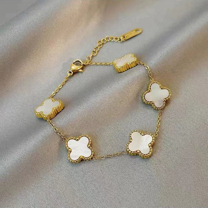 Gelang Daun Semanggi Wanita - Rantai Emas Stainless Anti Kusam, Aksesoris Perhiasan Elegan - 我的商店