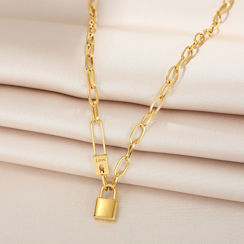 Kalung Wanita Peniti dengan Liontin Kunci Lapis Emas 18K - Stainless Steel, Elegan & Cocok untuk Hadiah! - 我的商店