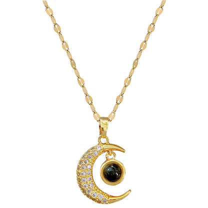 Kalung Bulan dan Bintang Kwintas untuk Pasangan - Stainless Steel Hypoallergenic | Perhiasan Hadiah untuk Pacar - 我的商店