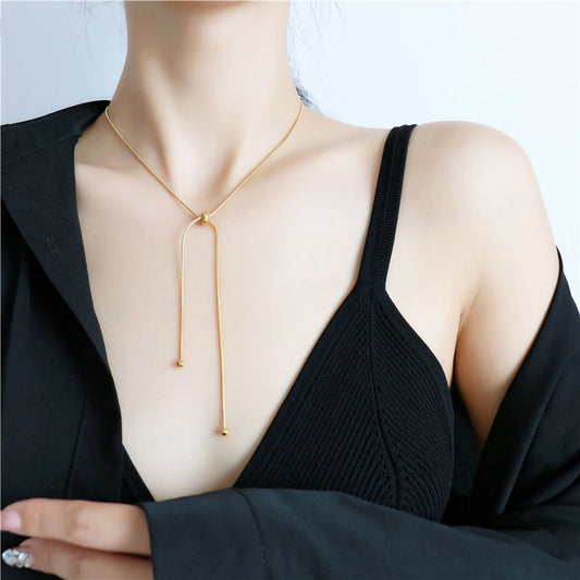 Kalung Panjang Wanita Lapis Emas 18K - Stainless Steel, Terjangkau, Elegan & Cocok untuk Sehari-hari! - 我的商店