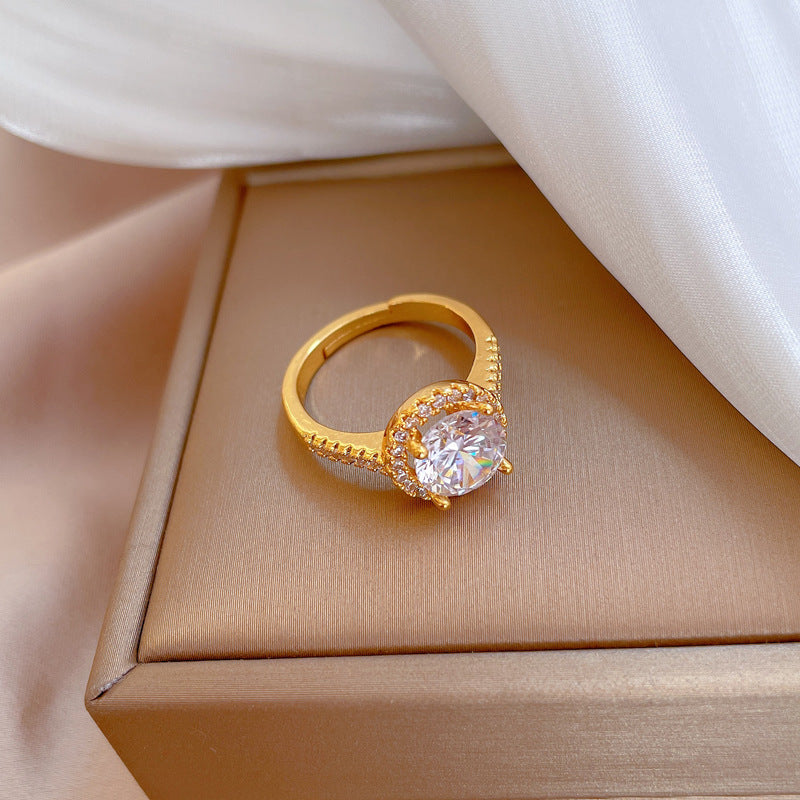 Cincin Berlian untuk Wanita - Singsing Emas Stainless Steel Anti Pudar | Aksesoris Fashion Elegan - 我的商店