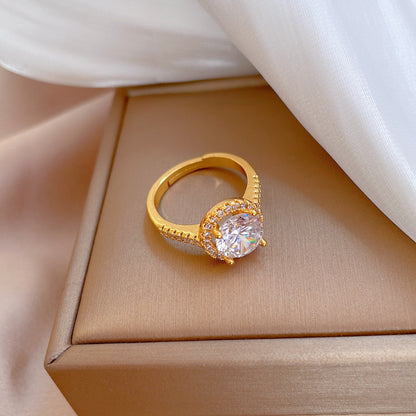 Cincin Berlian untuk Wanita - Singsing Emas Stainless Steel Anti Pudar | Aksesoris Fashion Elegan - 我的商店