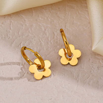 Anting Huggie Bunga Emas  – Stainless Steel Zirconia Kubik, Anting Stud Piercing Tulang Rawan 我的商店