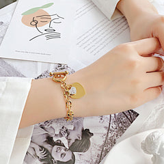 Gelang Hati Lapis Emas 18k Wanita - Perhiasan Stainless Steel Elegan, Aksesoris Harian Trendy, Hadiah Ulang Tahun, Grosir Harga Terbaik
