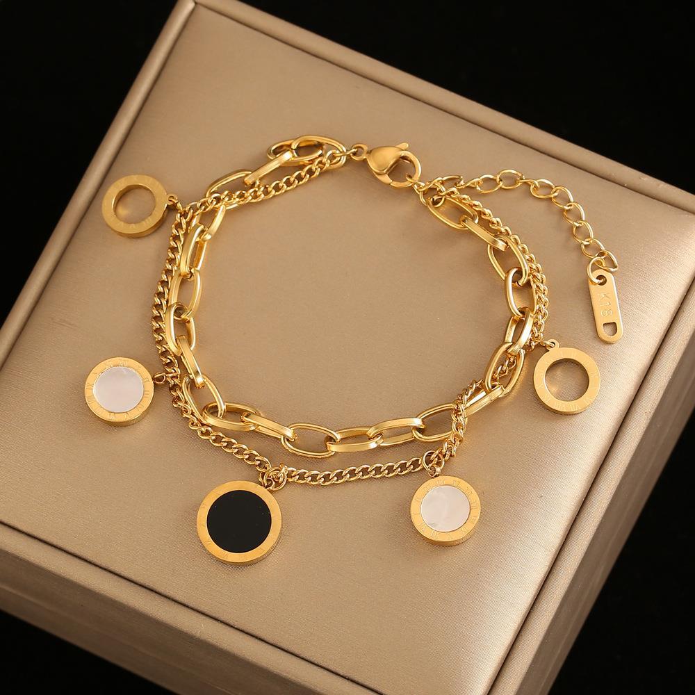 Gelang Wanita Roman - Rantai Emas Lapis Ganda Stainless Steel Anti Pudar - 我的商店