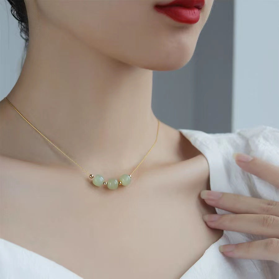 Gelang Manik Giok untuk Wanita - Rantai Emas Stainless Anti Pudar | Perhiasan Hadiah Elegan - 我的商店