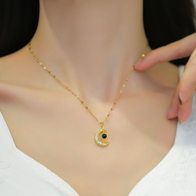 Kalung Bulan dan Bintang Kwintas untuk Pasangan - Stainless Steel Hypoallergenic | Perhiasan Hadiah untuk Pacar - 我的商店