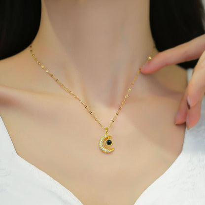 Kalung Bulan dan Bintang Kwintas untuk Pasangan - Stainless Steel Hypoallergenic | Perhiasan Hadiah untuk Pacar - 我的商店