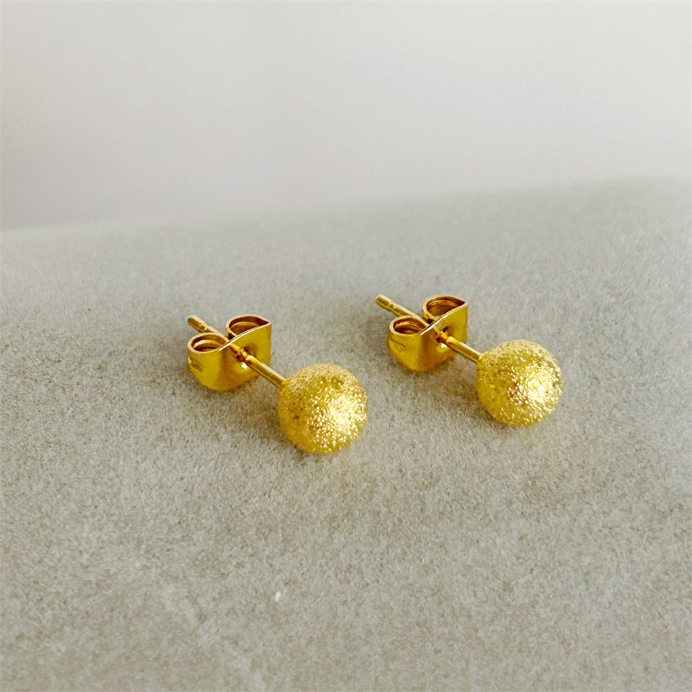 Anting Frosted Bead - Titanium Steel untuk Wanita/Pria, 1 Pasang CZ Huggie & Cartilage - 我的商店
