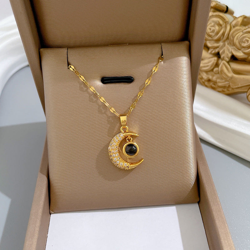 Kalung Bulan dan Bintang Kwintas untuk Pasangan - Stainless Steel Hypoallergenic | Perhiasan Hadiah untuk Pacar - 我的商店