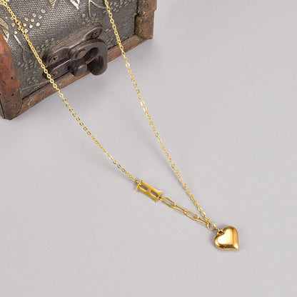 Kalung Huruf "H" Berbentuk Hati - Emas 18K Stainless Steel Anti Kusam Gaya Korea - 我的商店