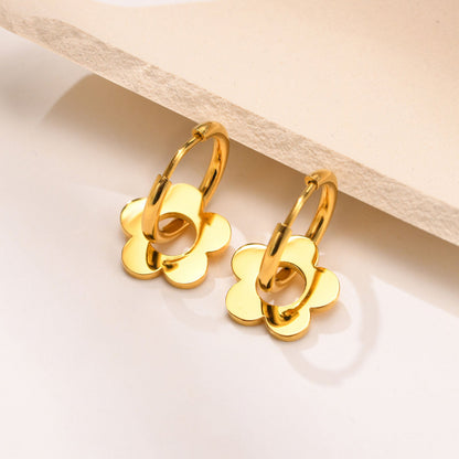 Anting Huggie Bunga Emas  – Stainless Steel Zirconia Kubik, Anting Stud Piercing Tulang Rawan 我的商店