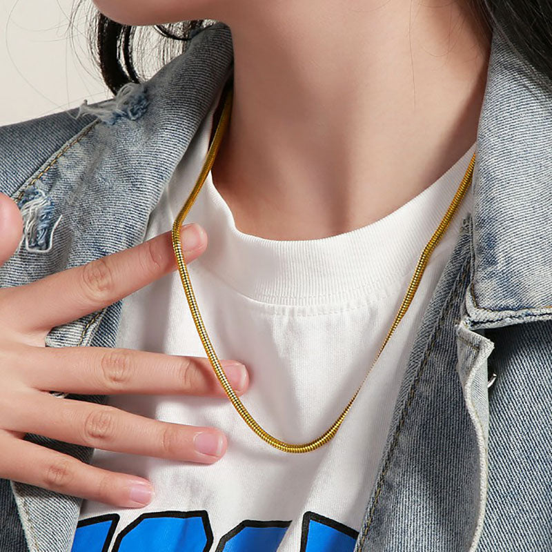 Kalung Rantai Lapis Emas 18k Wanita - Stainless Steel Anti Kusam, Aksesoris Harian Elegan, Hadiah Ulang Tahun untuk Anak Perempuan, Grosir Harga Terbaik 我的商店