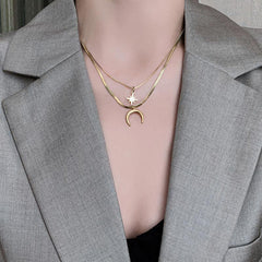 Kalung Bintang Bulan 18k Emas Wanita - Perhiasan Stainless Steel Elegan Anti Kusam, Desain Hexagram Trendy, Grosir Harga Terbaik