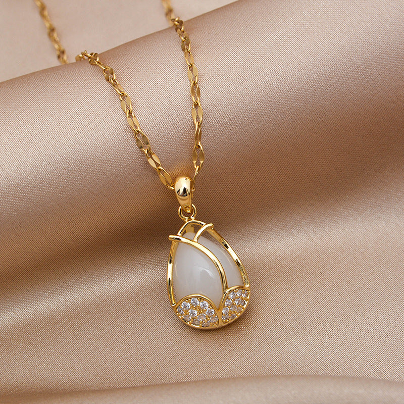 Kalung Bunga Tulip Wanita - Liontin Emas Anti Kusam dengan Rantai Elegan - 我的商店