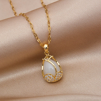 Kalung Bunga Tulip Wanita - Liontin Emas Anti Kusam dengan Rantai Elegan - 我的商店