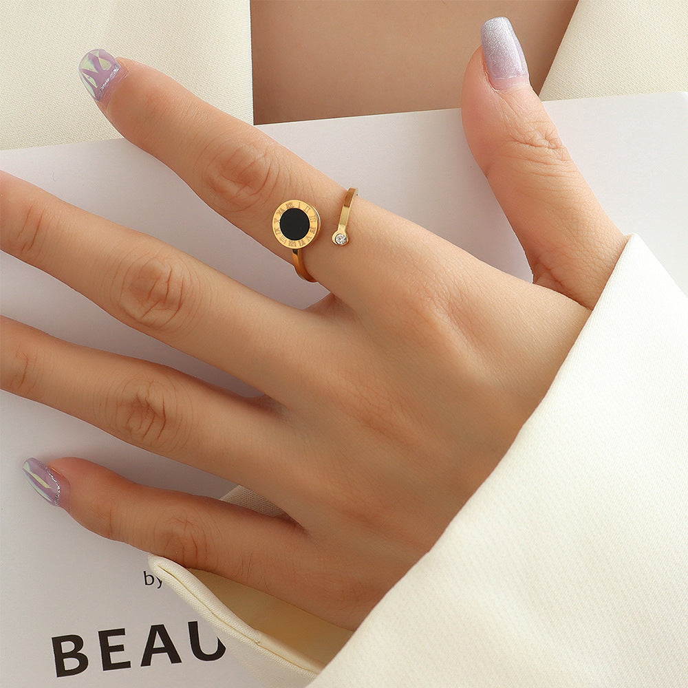 Cincin Pasangan Bulat Hitam Emas - Cincin Stainless Steel Anti Pudar | Perhiasan Hadiah Elegan - 我的商店