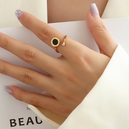 Cincin Pasangan Bulat Hitam Emas - Cincin Stainless Steel Anti Pudar | Perhiasan Hadiah Elegan - 我的商店