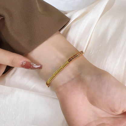 Gelang Wanita Sisik Ikan - Stainless Steel Lapis Emas 18K, Tidak Pudar, Gaya Vintage, Elegan & Trendi! - 我的商店