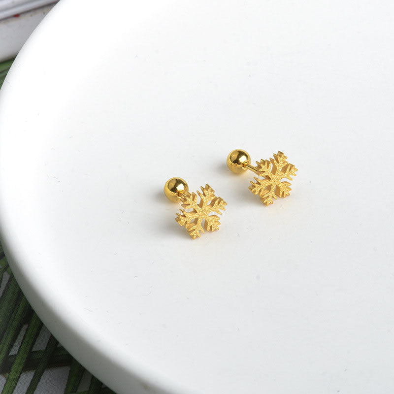 Anting Stud Snowflake Wanita - Stainless Steel Hypoallergenic, Aksesoris Fashion Winter - 我的商店