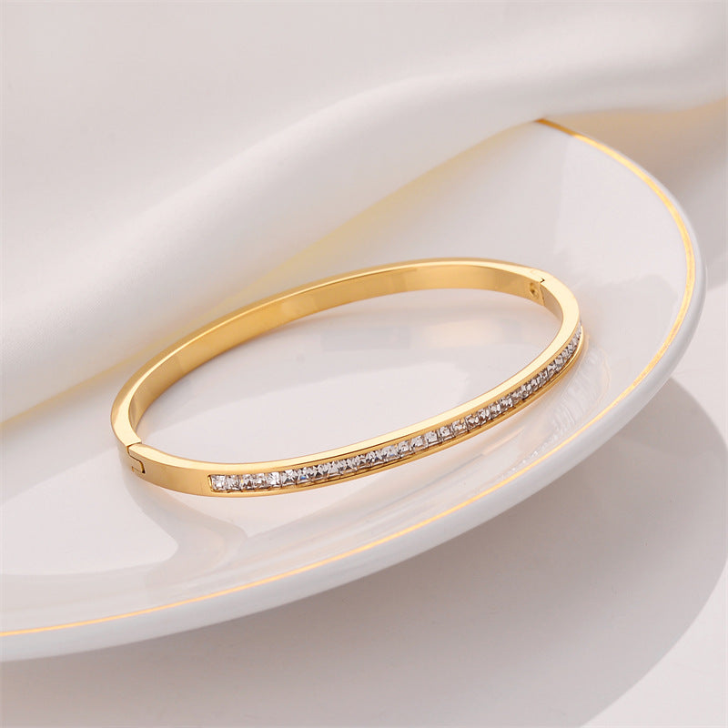 Gelang Mewah Wanita - Berlian & Emas 18K Stainless Steel Anti Pudar - 我的商店