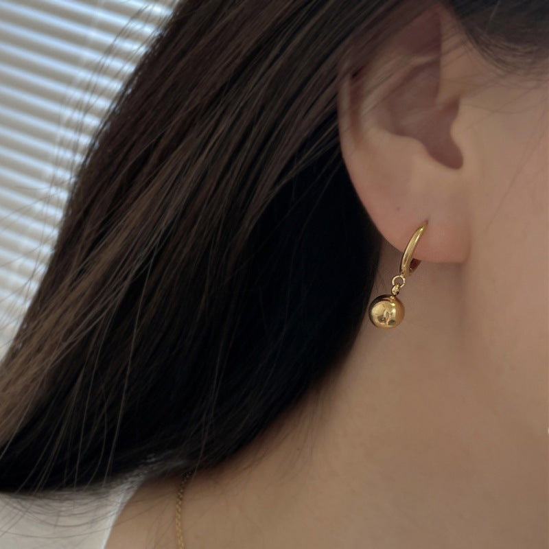 Hikaw Emas 18K Anti Pudar - Lucky Ball Stainless Steel untuk Wanita | Anting Hypoallergenic & Tahan Lama - 我的商店