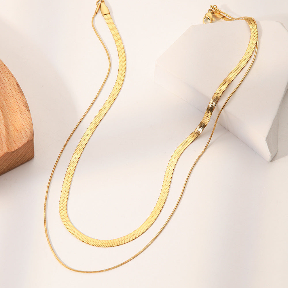 Kalung Wanita Double Layer Lapis Emas 18K - Stainless Steel, Elegan & Cocok untuk Prom dan Sehari-hari! - 我的商店