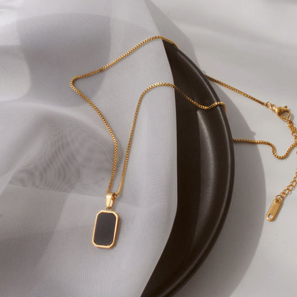 Kalung Huruf Kotak Hitam Pembawa Keberuntungan - Emas 18K Stainless Steel Anti Kusam - 我的商店