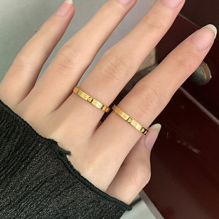 Cincin Janji Pasangan - Singsing Hati Stainless Steel Anti Pudar Lapisan Emas 18k | Aksesoris Perhiasan Elegan - 我的商店