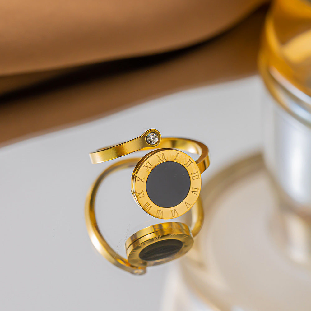 Cincin Pasangan Bulat Hitam Emas - Cincin Stainless Steel Anti Pudar | Perhiasan Hadiah Elegan - 我的商店