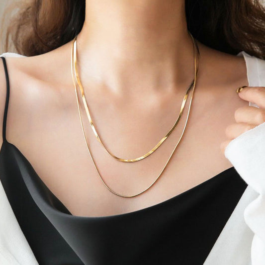 Kalung Wanita Double Layer Lapis Emas 18K - Stainless Steel, Elegan & Cocok untuk Prom dan Sehari-hari! - 我的商店