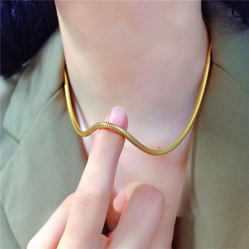 Kalung Rantai Lapis Emas 18k Wanita - Stainless Steel Anti Kusam, Aksesoris Harian Elegan, Hadiah Ulang Tahun untuk Anak Perempuan, Grosir Harga Terbaik 我的商店