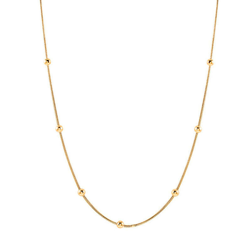 Kalung Wanita Manik Lapis Emas 18K - Stainless Steel, Sederhana, Terjangkau & Cocok untuk Keberuntungan! - 我的商店
