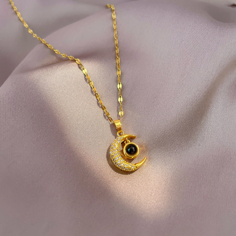 Kalung Bulan dan Bintang Kwintas untuk Pasangan - Stainless Steel Hypoallergenic | Perhiasan Hadiah untuk Pacar - 我的商店