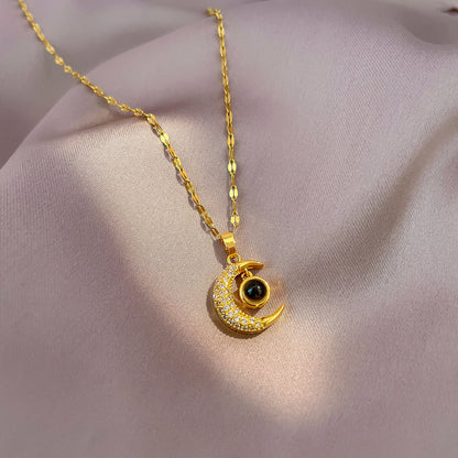 Kalung Bulan dan Bintang Kwintas untuk Pasangan - Stainless Steel Hypoallergenic | Perhiasan Hadiah untuk Pacar - 我的商店