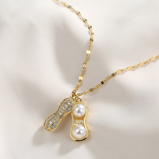 Grosir Kalung Wanita Stainless Steel Liontin Kacang - Tidak Kusam, Cocok untuk Hadiah! - 我的商店