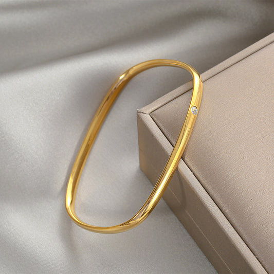 Gelang Wanita Vintage Minimalis - Stainless Steel Lapis Emas 18K Anti Kusam, Aksesoris Fashion Elegan - 我的商店