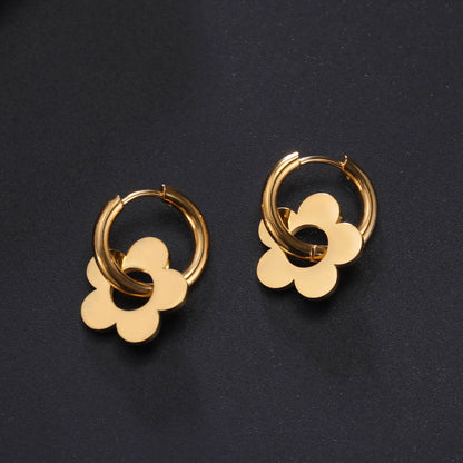Anting Huggie Bunga Emas  – Stainless Steel Zirconia Kubik, Anting Stud Piercing Tulang Rawan 我的商店