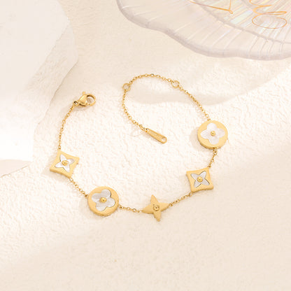 Gelang Wanita Daun Semanggi - Stainless Steel Anti Kusam, Aksesoris Gaya Korea - 我的商店